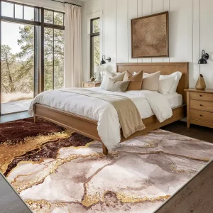 Modern Abstract Camping Travel Polyester Rug Anti Skid TPR Backing Low Pile Cushioned Machine Washable Tufted Braided Printed