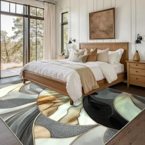 Modern Abstract Camping Travel Polyester Rug Anti Skid TPR Backing Low Pile Machine Washable Tufted Machine Made Printing