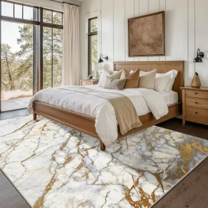 Modern Abstract Camping Travel Polyester Rug Anti Skid TPR Backing Low Pile Machine Washable Tufted Printing Machine Made