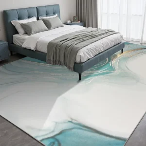 Modern Abstract Camping Travel Thin Cushioned Wrinkle Resistant Polyester Rug Non Slip TPR Backing Low Pile Machine Washable