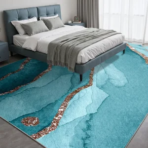 Modern Abstract Camping Travel Thin Polyester PET Friendly Printing Rug Non Slip TPR Low Pile Cushioned Wrinkle Resistant