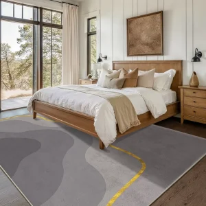 Modern Abstract Faux Cashmere Braided Tufted Low Pile Rug Machine Made Machine Washable Anti Skid TPR Backing Pet Friendly Large