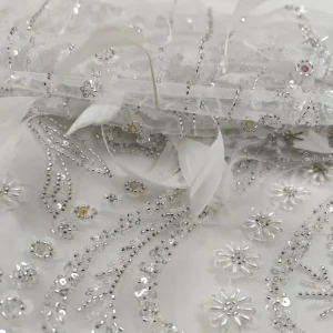 Modern Abstract Flowing Sequin Embroidery Lace Fabric Sparkly Tulle for Contemporary Wedding Dresses Party Gowns DIY
