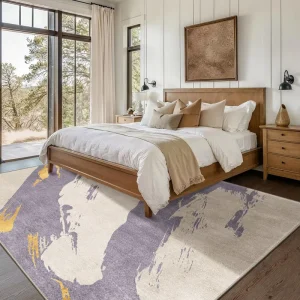 Modern Abstract Neutral Tone Polyester Low Pile Cushioned Custom Printed Washable Pet Friendly Anti Slip TPR Backing Rug for