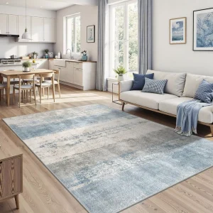 Modern Abstract Polyester Low Pile Rug Pet Friendly Washable Non Slip TPR Backing Light Grey Living Room Area Rug