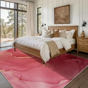 Modern Abstract Printing Camping Travel Thin Polyester Rug Non Slip TPR Backing Low Pile Machine Washable Tufted Braided
