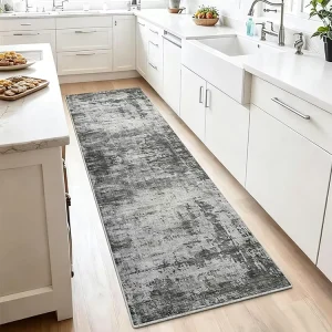 Modern Abstract Runner Rug 2×6 Washable Kitchen Dining Room Non Slip Soft Hallway Rug Printed Waterproof Faux Cashmere Carpet