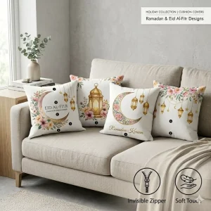 Modern Arabic Style Moon Lantern Printed Lumbar Pillow Case Throw Cushion Cover for European Modern Home Decoration