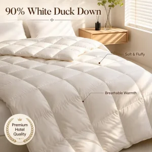 Modern Bedroom Decor Spring Quilted White Duck Duvet Insert 90% Duck Filling Lightweight Fluffy Soft Eco friendly Polyester