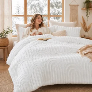 Modern Beige Tufted Boho Comforter Set Soft Fluffy Farmhouse Bedding with 2 Pillow Shams