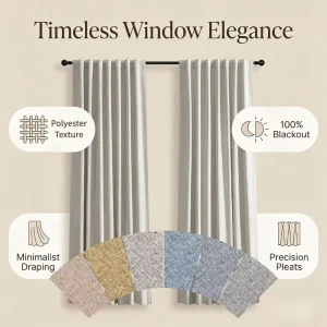 Modern Blackout Window Drapes 2 Panels for Bedroom & Living Room Black Color Darkening Curtains & Valances