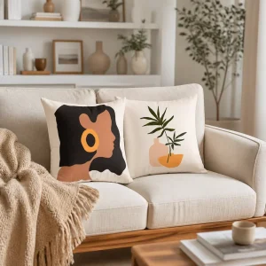 Modern Boho Abstract Cushion Cover Soft Polyester Minimalist Line Art Leaf Print Throw Pillow Case Shell for Living Room