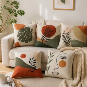 Modern Boho Abstract Throw Pillow Cover Soft Polyester Botanical Leaf Line Art Cushion Case Decorative Shell for Sofa