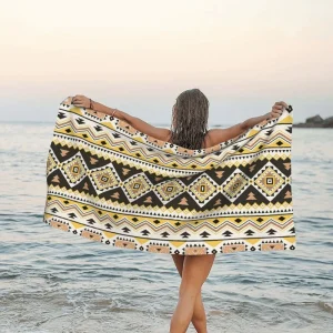 Modern Boho Inspired Exotic Tribal Customizable Beach Towel Super Absorbent Quick Dry Sand Resistant Polyester Microfiber