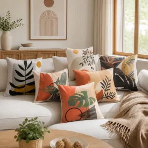 Modern Boho Leaf Pattern Throw Pillow Cover Soft Polyester Abstract Line Art Floral Cushion Case Accent Shell for Bed