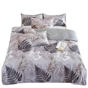 Modern Botanical Print 4-Piece Bedding Set Soft Brushed Microfiber Duvet Cover with Zipper Closure & Reversible Geometric Design