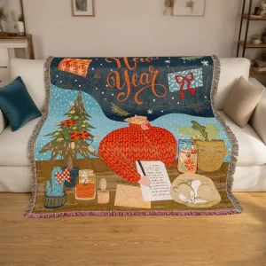 Modern Christmas Festival Jacquard Embroidered 100% Cotton Skin-Friendly Blanket Throw Woven Sofa Cover and Table Cloth Low MOQ