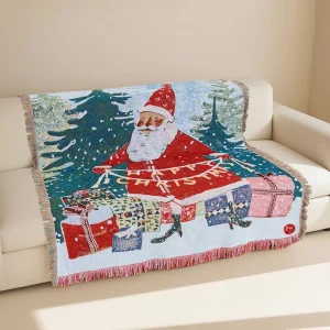 Modern Christmas Festival Jacquard Embroidered Woven Polyester Blanket Throw Sofa Cover Custom Size Skin-Friendly All-Season Low