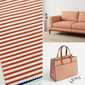 Modern Classic French Country Woven Yarn Dyed Striped Wicking Fabric Inflatable Convertible 3-Seater Sofa Wood Frame Red White