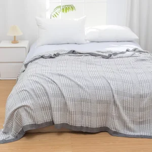 Modern Classic Knitted Summer Cool Feeling Blanket Houndstooth Pattern Lightweight Soft Comforter for Home Bed Sofa