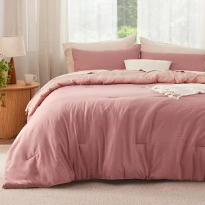 Modern Comforter Set Reversible Pink Clay Soft Eco Friendly Prewashed Bedding for All Seasons 3 Piece Includes 1 Comforter 2