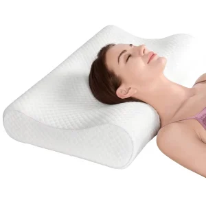 Modern Contour Memory Foam Cervical Pillow with Quilted Diamond Pattern Removable Cover Plate Customizable for Neck Pain Relief
