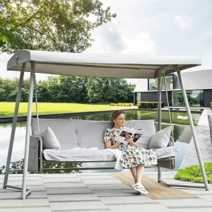 Modern Convertible Porch Swing Bed Chair Waterproof Cushions Metal Frame Outdoor Garden Furniture for Patio Backyard Poolside