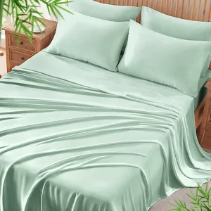 Modern Cooling Eco-Friendly Skin-Friendly Silky Bamboo Viscose Sheet Set Queen Size 1 Fitted + 1 Flat Sheet + 4 Pillowcases