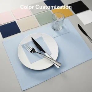 Modern Cotton Sky Light Blue Printed Rectangle Cloth Serviettes Table Mats Set with BRCGS Certification Eco Friendly Disposable