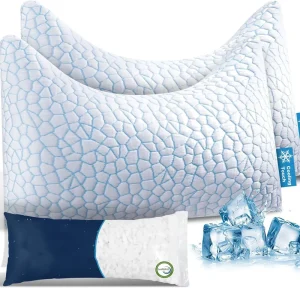 Modern Crescent Shape Shredded Memory Foam Bamboo Cooling Bed Pillow with Custom Logo Adjustable Shoulder Neck Head Support