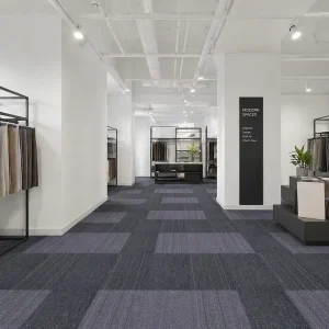 Modern Cushioned Thick Flooring Carpet Tile OEM Anti Slip Stripe PP Modular Carpet PET Friendly