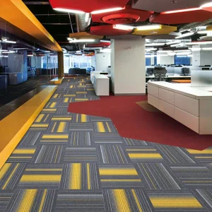 Modern Custom Office Carpet Tiles 50x50cm Polypropylene Low Pile Non-Slip Stain Resistant Fire Retardant Flooring Squares PVC
