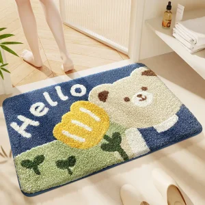 Modern Cute Cartoon Animal Kids Baby Door Rug Cushioned Non Slip Soft Polyester Washable Playroom Floor Mat