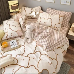 Modern Cute Cartoon Animal Printed 100% Polyester 300tc Flat Sheet Comforter Duvet Cover Bedding Set Customizable All Season