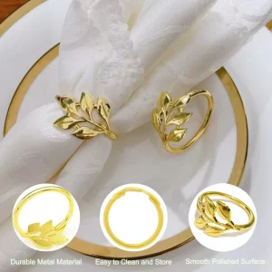 Modern Design Gold Leaf Napkin Ring Luxury Style Silver Leaf Napkin Elegant Cloth Napkin Accessory