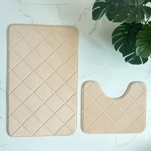 Modern Diamond Pattern Embossed Entryway Carpet Durable Polyester Door Mat Non Slip Water Absorbent Foot Mat for Bathroom Floor