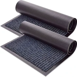 Modern Dirt Trap Door Mat Puzzle Pattern Polyester Charcoal Grey Brown Ribbed Design PVC Backing Waterproof Anti Slip Indoor