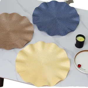 Modern Eco Friendly Lotus Leaf Design Non Slip Washable Plastic Place Mats Pads 38cm Diameter for Dining Tables Kitchen Use