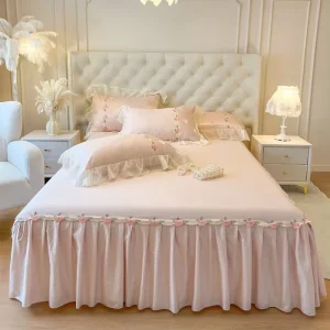 Modern Eco-Friendly Printed French Lace 100% Cotton Satin Jacquard Bed Skirt Bedding Set Customizable