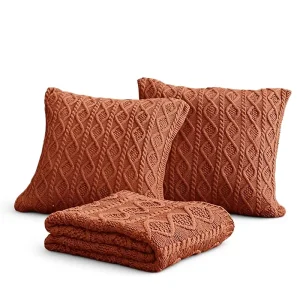 Modern Eco Friendly Soft Acrylic Knit Knitted Bedding Cushion Covers & Throw Blanket Set for Home Decor