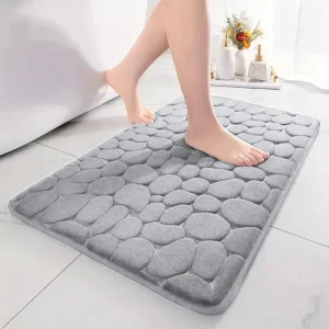 Modern Embossed Cobblestone Polyester Water Absorbing Non-slip Washable Floor Mat for Indoor Bathrooms
