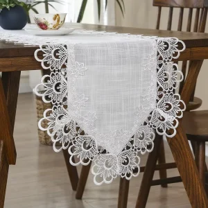 Modern Embroidered Cross Border Hollow Table Runner Waterproof 100% Polyester White Tablecloth for Home