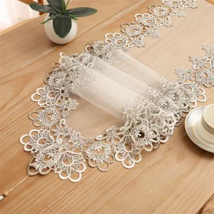 Modern Embroidered Water Soluble Lace Square Towel Table Runner Gauze Mesh Fabric for Kitchen Home Decor for Christmas Parties