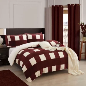 Modern European Large Geometric Pattern Burgundy Printed Velvet Thickened Three Piece Luxury Customizable All Season Bedding Set