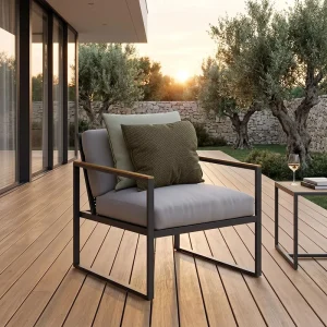 Modern European Rattan One Seater Garden Sofa with Waterproof Cushion for Outdoor Indoor Use