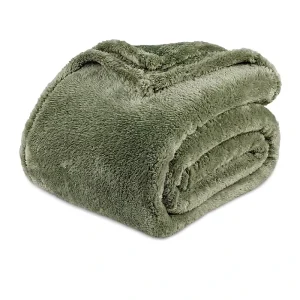 Modern Extra-Fluffy Plush Polyester Blanket King Size Soft Fuzzy Lightweight Couch Sofa Bed Dark Sage Green