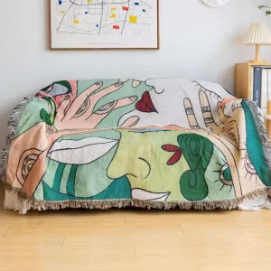 Modern Factory Jacquard Woven Sofa Blanket Low MOQ Raschel Tapestry Festive Floral Vintage Cartoons Patterns