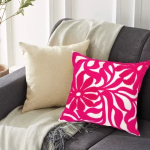 Modern Floral Leaves Embroidered Tufted Throw Pillow Cover 18×18 Inches Invisible Zipper Bright Cotton Home