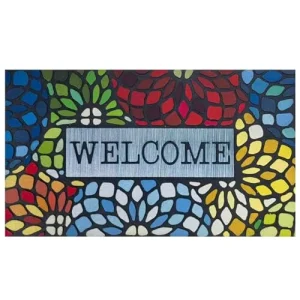 Modern Floral Pattern WELCOME Cut Pile Anti Slip Outdoor Entryway Waterproof Door Mat Factory Customized