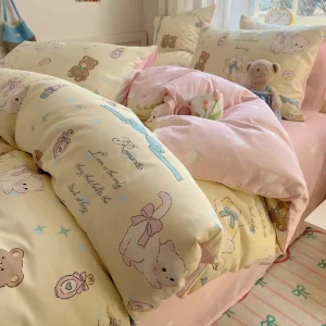 Modern Floral Printed Eco-Friendly All-Season 4-Piece Fitted Sheet Duvet Cover Pillowcases Flat Sheet Custom Logo Grade 100%